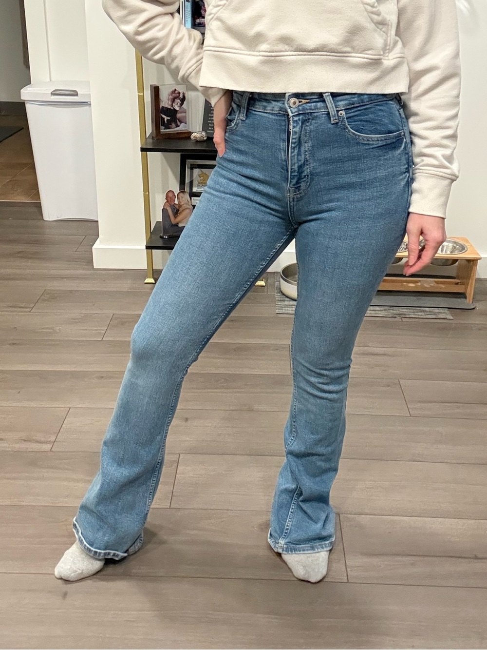 Bershka Light Blue High-Rise Flare Jeans